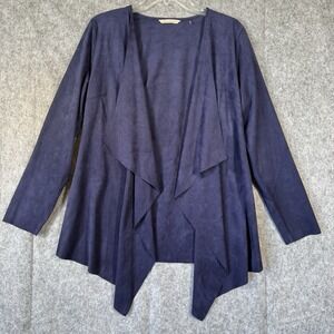 Soft‎ Surroundings Faux Suede Open Front Drape Cardigan Size M Blue Minimalist